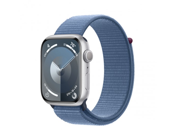 Apple Watch Series 9 Aluminium 45mm Αδιάβροχο με Παλμογράφο (Silver με Winter Blue Sport Loop) TABLETS
