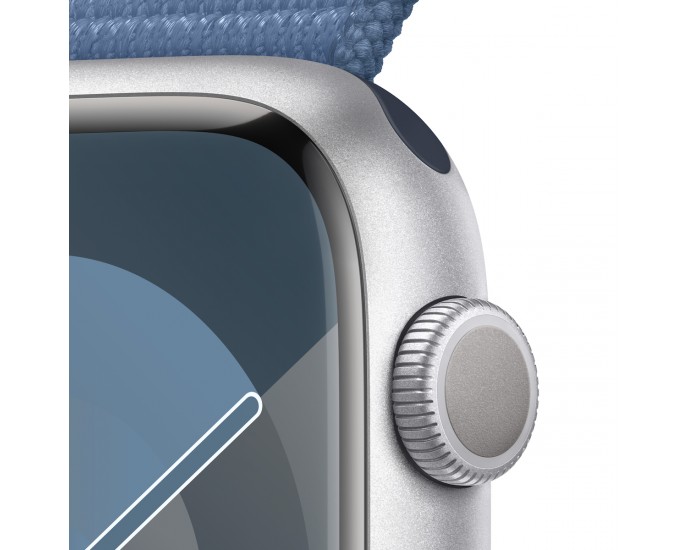Apple Watch Series 9 Aluminium 45mm Αδιάβροχο με Παλμογράφο (Silver με Winter Blue Sport Loop) TABLETS