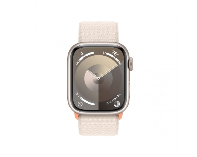 Apple Watch Series 9 Aluminium 41mm Αδιάβροχο με Παλμογράφο (Starlight με Starlight Sport Loop) SMARTWATCHES