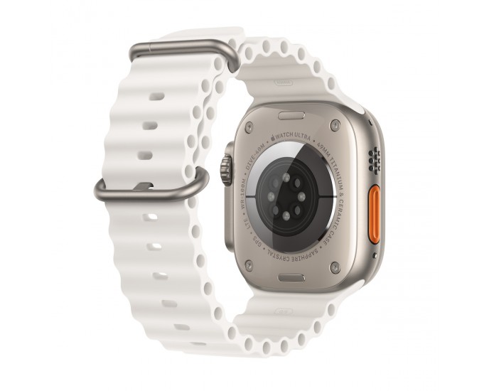 Apple Watch Ultra 2 Ocean Band Titanium 49mm Αδιάβροχο με Παλμογράφο (White Ocean Band) SMARTWATCHES