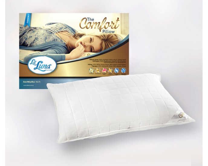 Μαξιλάρι Ύπνου Πουπουλένιο Comfort 50Χ70cm 20/80 Πούπουλο-Φτερό La Luna ΜΑΞΙΛΑΡΙΑ 