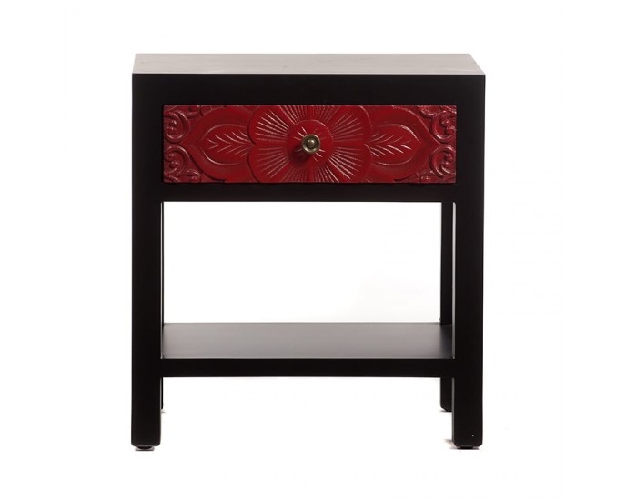 Artekko Chinoise Handmade Flower Bed Side Table with 1 Drawer (47x34x50) ΚΟΜΟΔΙΝΑ