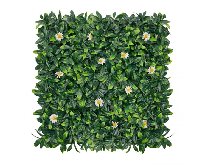 Artekko Artificial Panel Τεχνητή Φυλλωσιά Πολυαιθυλένιο Πράσινο με Λευκά Λουλούδια (50x50x6)cm ΤΕΧΝΗΤΑ ΛΟΥΛΟΥΔΙΑ