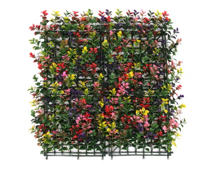 Artekko Panel Τεχνητή Φυλλωσιά Πολυαιθυλένιο Πράσινο με Πολύχρωμα Λουλούδια (50x50x6)cm ΤΕΧΝΗΤΑ ΛΟΥΛΟΥΔΙΑ