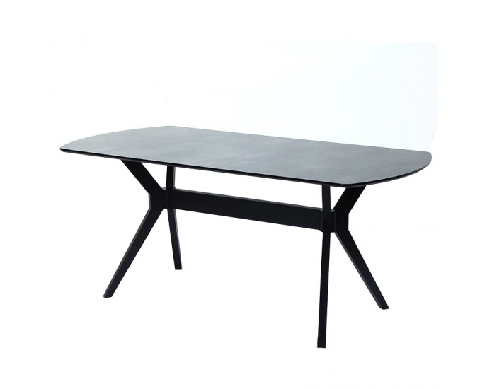Artekko Ares Τραπέζι με Plexiglass/MDF Εφέ Μαρμάρου και Μεταλλική Βάση Μαύρα Πόδια (183x93x75)cm
