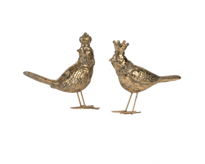 Artekko Bird Διακοσμητικά Πουλάκια Ρητίνης Χρυσά Σετ/2 (14.5x5x17.5)cm ΖΩΑΚΙΑ