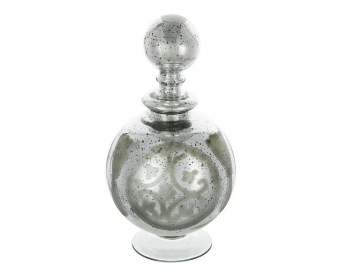 Artekko Silver Διακοσμητικό Βάζο με Πώμα Αντικέ Γυαλί Ασημί (15x15x28)cm