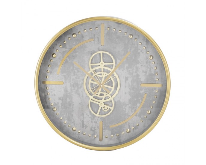 Artekko Ρολόι Τοίχου (46x7x46)cm με Σχέδιο Γραναζιών Χρυσό και Γκρί