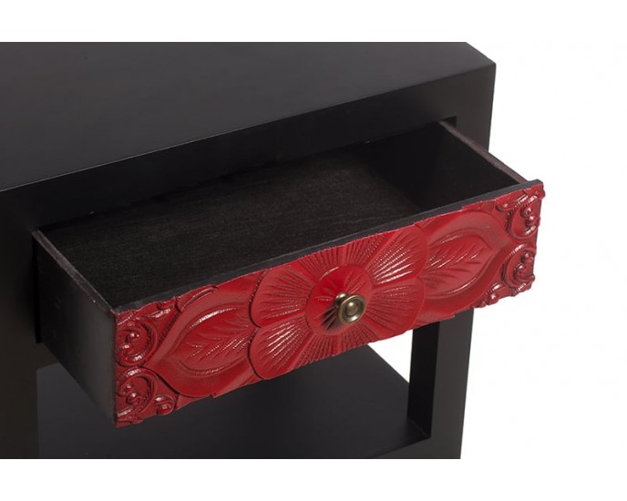 Artekko Chinoise Handmade Flower Bed Side Table with 1 Drawer (47x34x50) ΚΟΜΟΔΙΝΑ