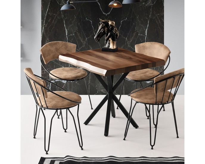 Artekko Safir Τραπέζι MDF με Εφέ Κορμού Καφέ και Μεταλλικά Μαύρα Πόδια (80x80x75)cm ΤΡΑΠΕΖΑΡΙΕΣ