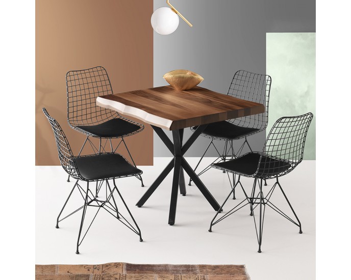 Artekko Safir Τραπέζι MDF με Εφέ Κορμού Καφέ και Μεταλλικά Μαύρα Πόδια (80x80x75)cm ΤΡΑΠΕΖΑΡΙΕΣ