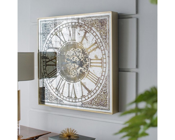 Artekko TikTok Ρολόι Τοίχου με Καθρέφτη MDF/Γυαλί Χρυσό/Ασημί (81.8x10.2x81.8)cm