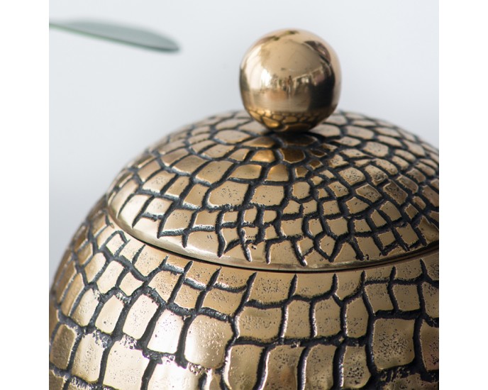 Artekko Ateif Βάζο με Καπάκι Μεσαίο Χρυσό Υφή Κροκοδείλου 100% Αλουμίνιο (19.5x19.5x22)cm