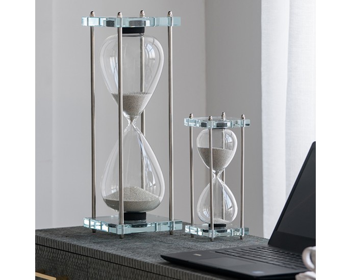 Artekko Hourglass Κλεψύδρα με Βάση Γυάλινη Διάφανη/Ασημί (15x15x45)cm ΓΕΝΙΚΑ ΔΙΑΚΟΣΜΗΤΙΚΑ