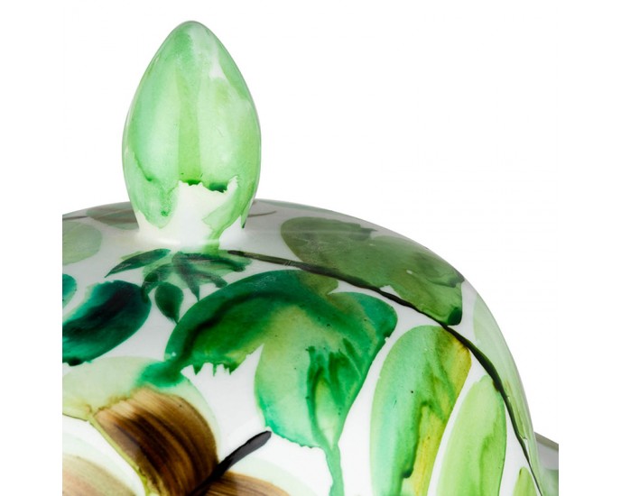 Artekko Palm Διακοσμητικό Δοχείο με Καπάκι Πορσελάνης Λευκό/Πράσινο (38x38x44.5)cm ΒΑΖΑ