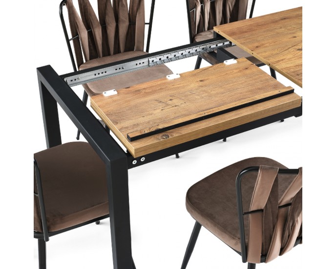 Artekko Silva Τραπέζι Επεκτεινόμενο MDF Καφέ με Μαύρα Μεταλλικά Πόδια (120+67x74x75)cm ΤΡΑΠΕΖΑΡΙΕΣ