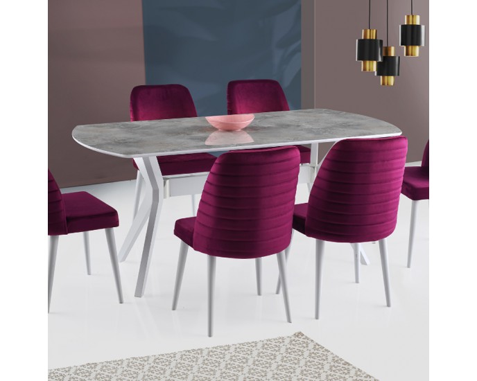 Artekko Ares Τραπέζι με Plexiglass/MDF Εφέ Μαρμάρου και Μεταλλική Βάση Άσπρα Πόδια (183x93x75)cm