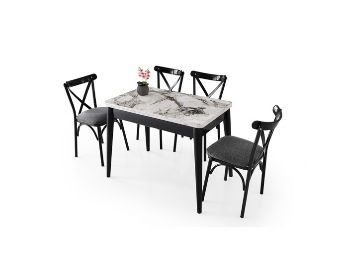 Artekko Dolunay Τραπέζι Επεκτεινόμενο MDF με Πλαστικό Πόδι Λευκό/Μαύρο (100x60x79)cm (120x100)cm ΤΡΑΠΕΖΑΡΙΕΣ
