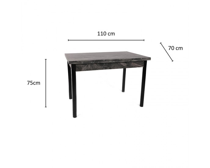 Artekko Polo Cosmos Τραπέζι Επεκτεινόμενο MDF με Εφέ Μαρμάρου και Μαύρα Μεταλλικά Πόδια (110+30+30x70x77)cm ΤΡΑΠΕΖΑΡΙΕΣ