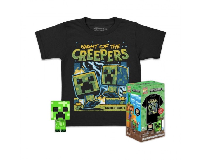 Funko Pocket Pop!  Tee (Child): Minecraft - Blue Creeper (Glows in the Dark) Vinyl Figure  T-Shirt (L)