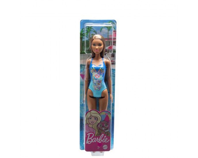 Mattel Barbie Doll Beach - Dark Skin Doll with Flowers Blue Swimsuit (HDC51)