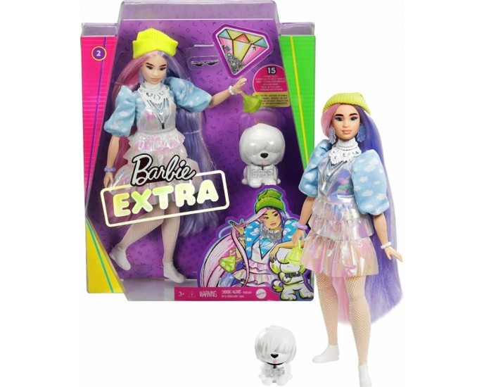 Mattel Barbie Extra: Curvy Doll with Shimmer Look and Pet Puppy (GVR05)