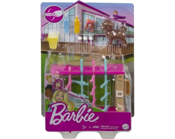Mattel Barbie: Mini Playset With Pet, Accessories And Working Foosball Table, Game Night Theme (GRG77)