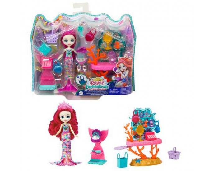 Mattel Enchantimals Royals: Ocean Kingdom - Ocean Treasures Shop (Milagra Mermaid  Scallop) Mermaid Set (HCF71) 