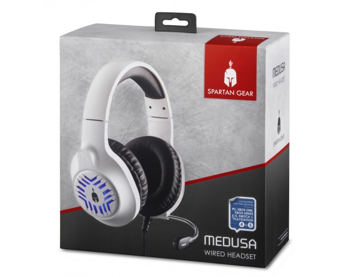 Spartan Gear - Medusa Wired Headset (Compatible with PC,PS4,PS5.XBOX1,XBOX series x/s,Switch) White/Black 