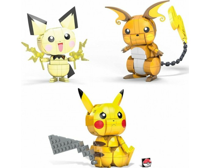 Mega Construx Pokemon: Build  Show Pikachu Evolution Trio (Pichu, Pikachu  Raichu) (GYH06) 