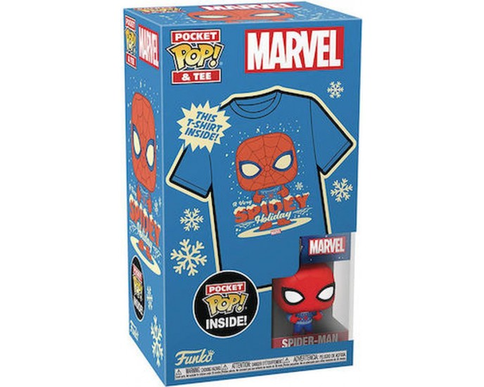 Funko Pocket Pop!  Tee (Child): Marvel - Holiday Spiderman Vinyl Figure  T-Shirt (M) 