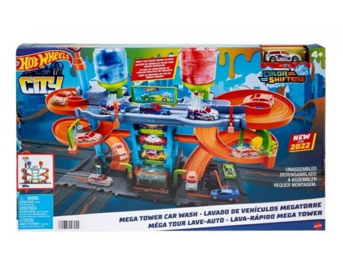 Mattel Hot Wheels City: Mega Tower Car Wash Color Shifters Playset (HDP05) HOT WHEELS