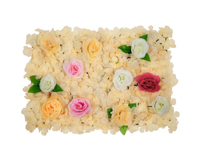 GloboStar® 78308 Συνθετικό Πάνελ Λουλουδιών - Κάθετος Κήπος Τριαντάφυλλο - Ορτανσία - Παιώνια Μ60 x Υ40 x Π7cm