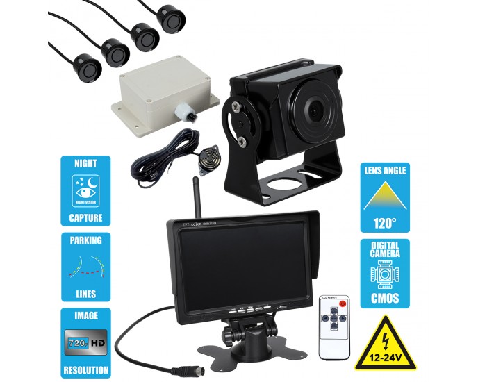 GloboStar® 86033 Έγχρωμη Κάμερα 720p CMOS HD Οπισθοπορείας Αυτοκινήτου-Φορτηγού DC 12-24V 170° με Οθόνη 7 