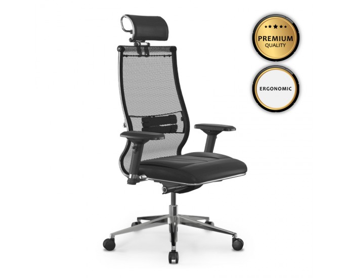 Καρέκλα γραφείου Samurai L2-6D Megapap εργονομική με ύφασμα TS Mesh και τεχνόδερμα χρώμα μαύρο 69x70x125/137εκ. ΚΑΡΕΚΛΕΣ ΓΡΑΦΕΙΟΥ