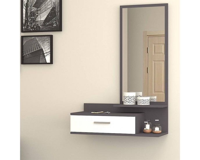 Έπιπλο εισόδου - τουαλέτα μελαμίνης Joy Megapap με καθρέφτη χρώμα γκρι - λευκό 80x35x116εκ. 