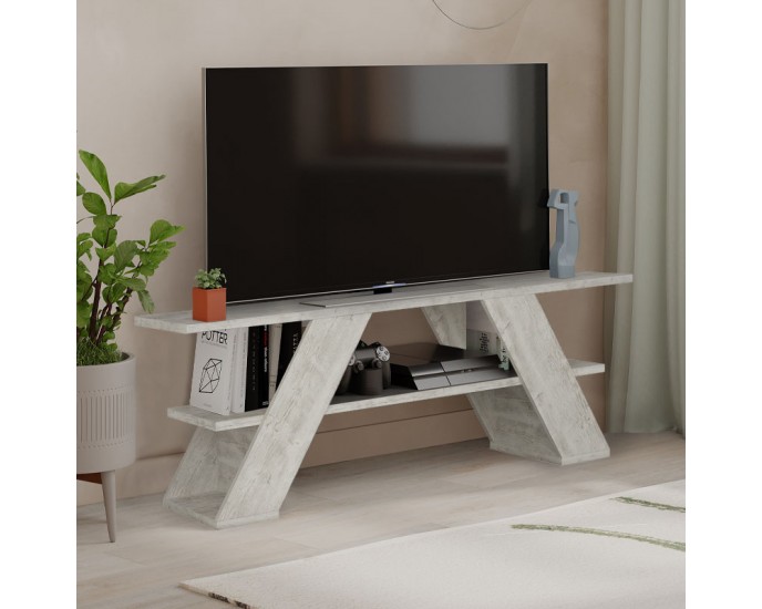 Έπιπλο τηλεόρασης Farfalla Megapap από μελαμίνη χρώμα λευκό αντικέ 120x33,5x40εκ.