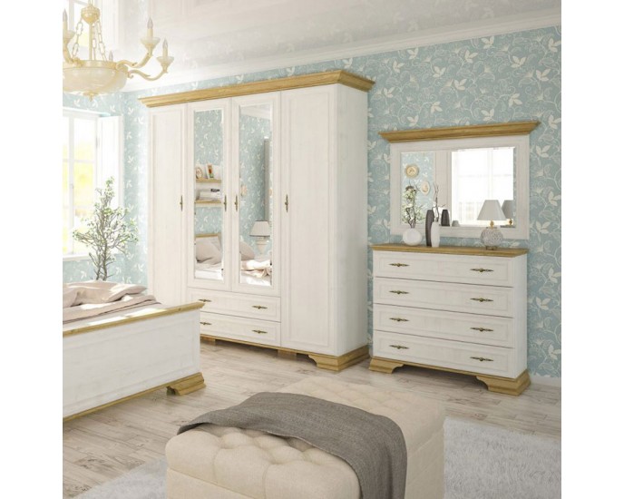 Συρταριέρα Jaden pakoworld 4ων συρταριών golden oak-λευκό antique 93,5x39x88,5εκ