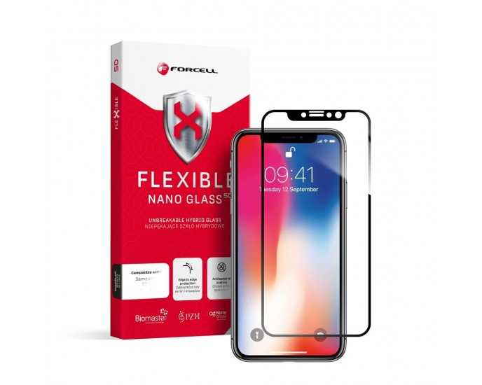 Forcell Flexible Nano Glass 5D for iPhone X/Xs μαύρο 