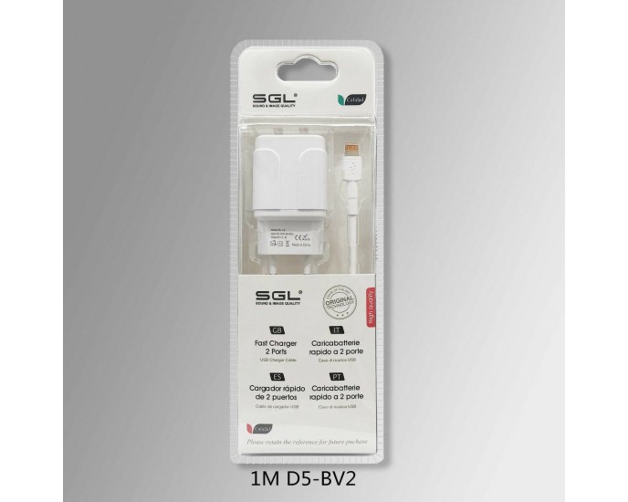 Αντάπτορας φόρτισης με 2 θύρες USB και καλώδιο Lightning - 1m - 000097
