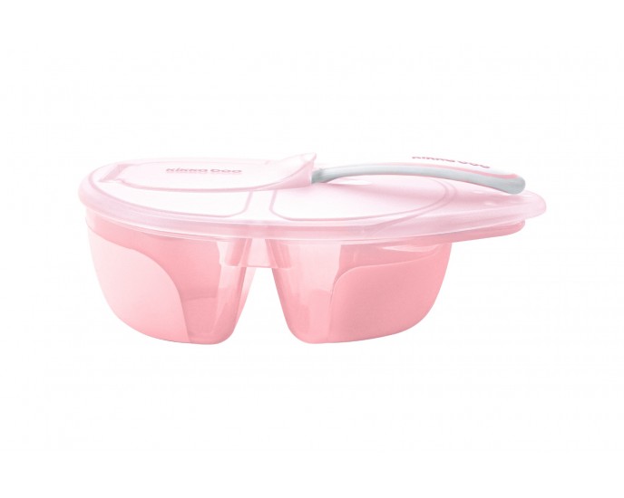Two compartment bowl with spoon Tasty Pink