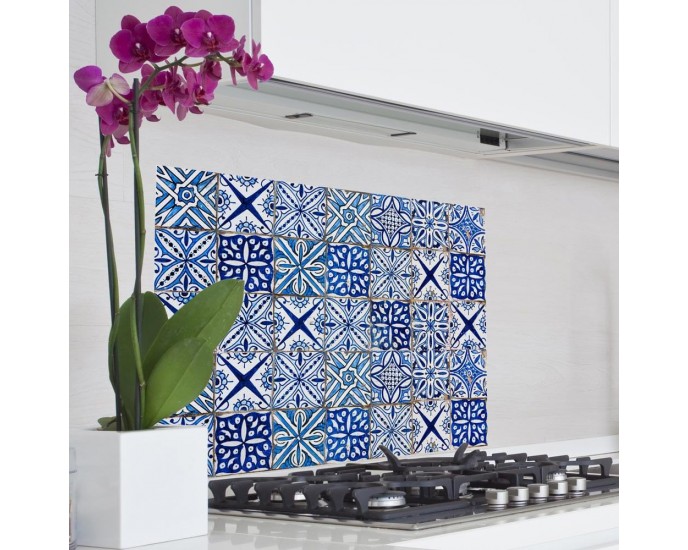 Blue Azulejos L πλάτη προστασίας τοίχου εστιών κουζίνας (67215) 