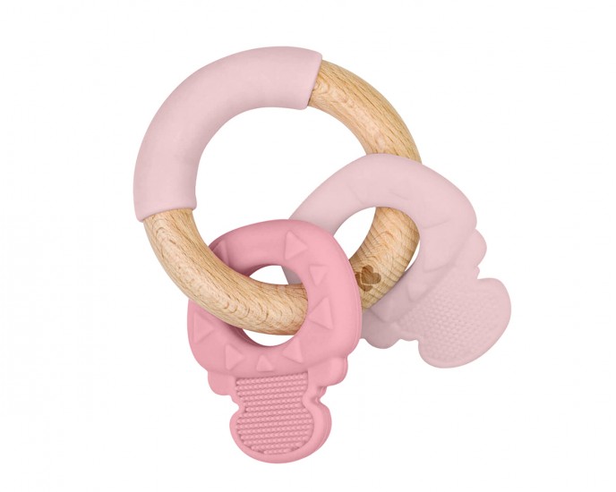 Silicone and wood teether Keys Pink 