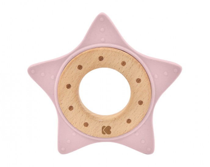 Silicone and wood teether Star Pink 