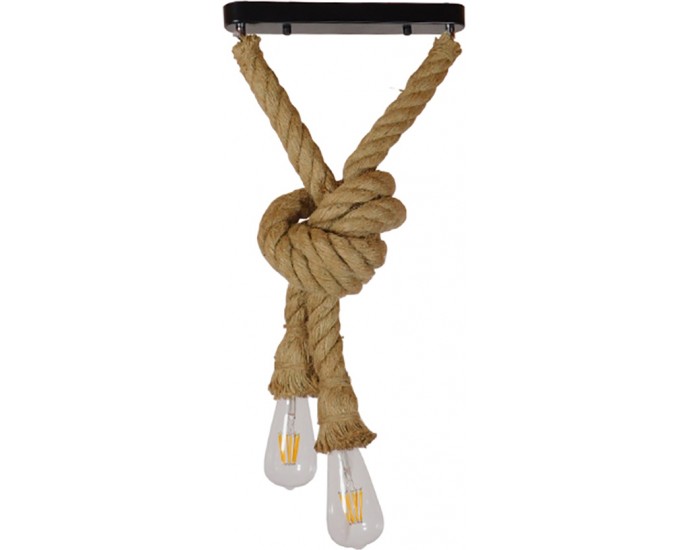 Rope Κρεμαστό Φωτιστικό Μοντέρνο Φ3,5x100cm Δίφωτο Με Σχοινί 01279 Μπεζ GloboStar ΟΡΟΦΗΣ