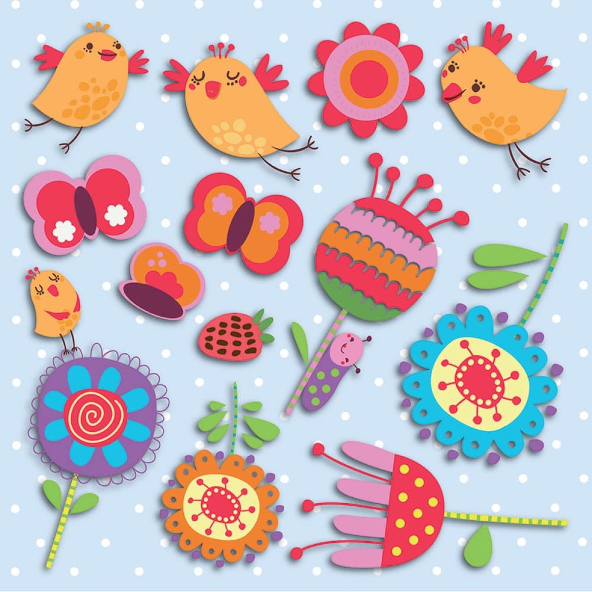 Birds & Flowers αυτοκόλλητα 3 επιπέδων M