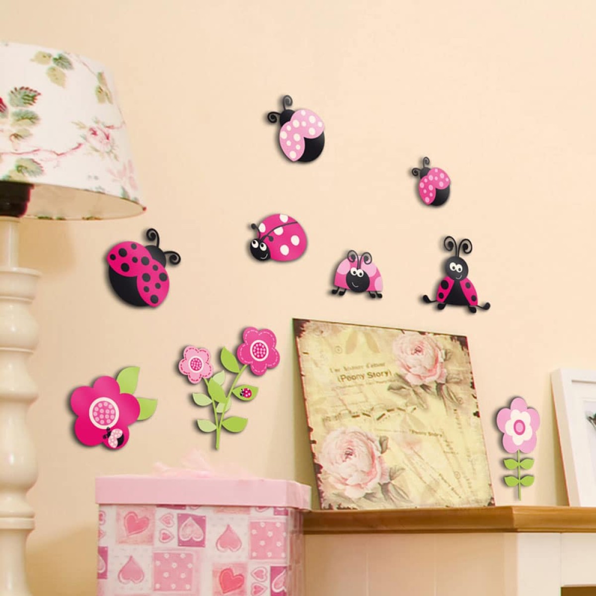 Pink Ladybugs αυτοκόλλητα 3 επιπέδων M
