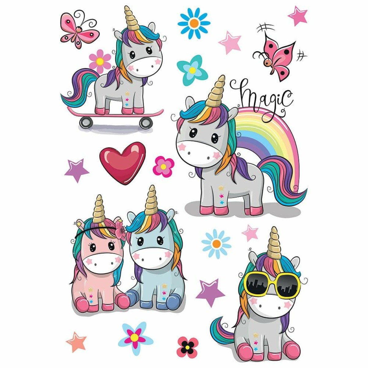 Colorful Unicorns αυτοκόλλητα τοίχου L