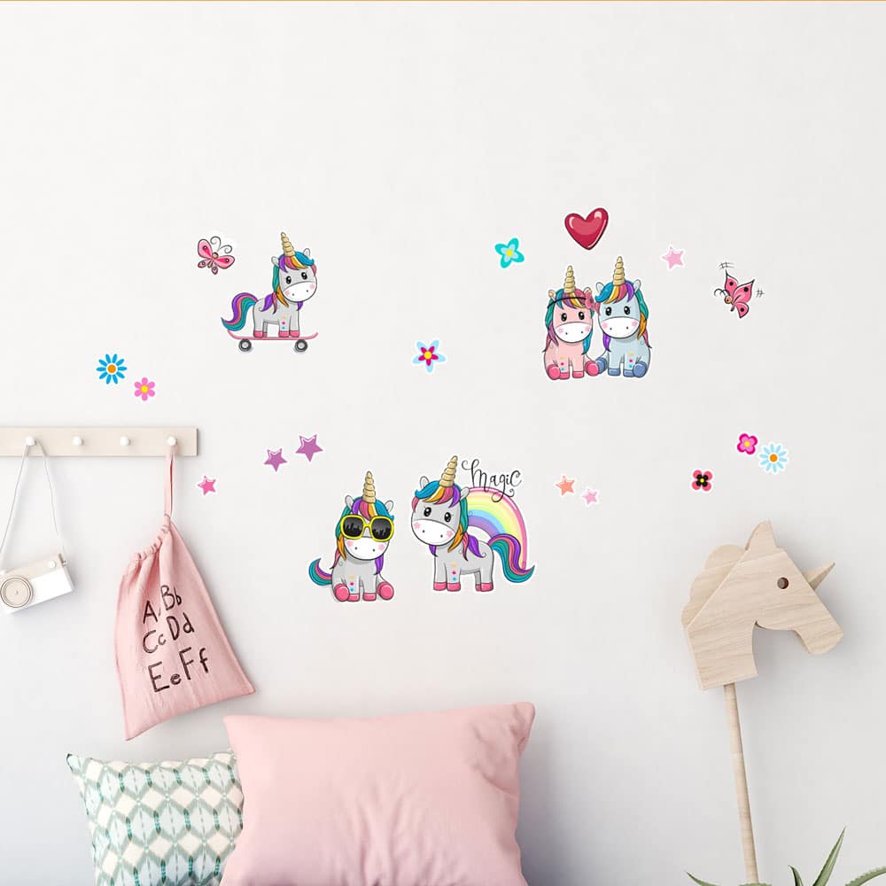 Colorful Unicorns αυτοκόλλητα τοίχου L (18116)