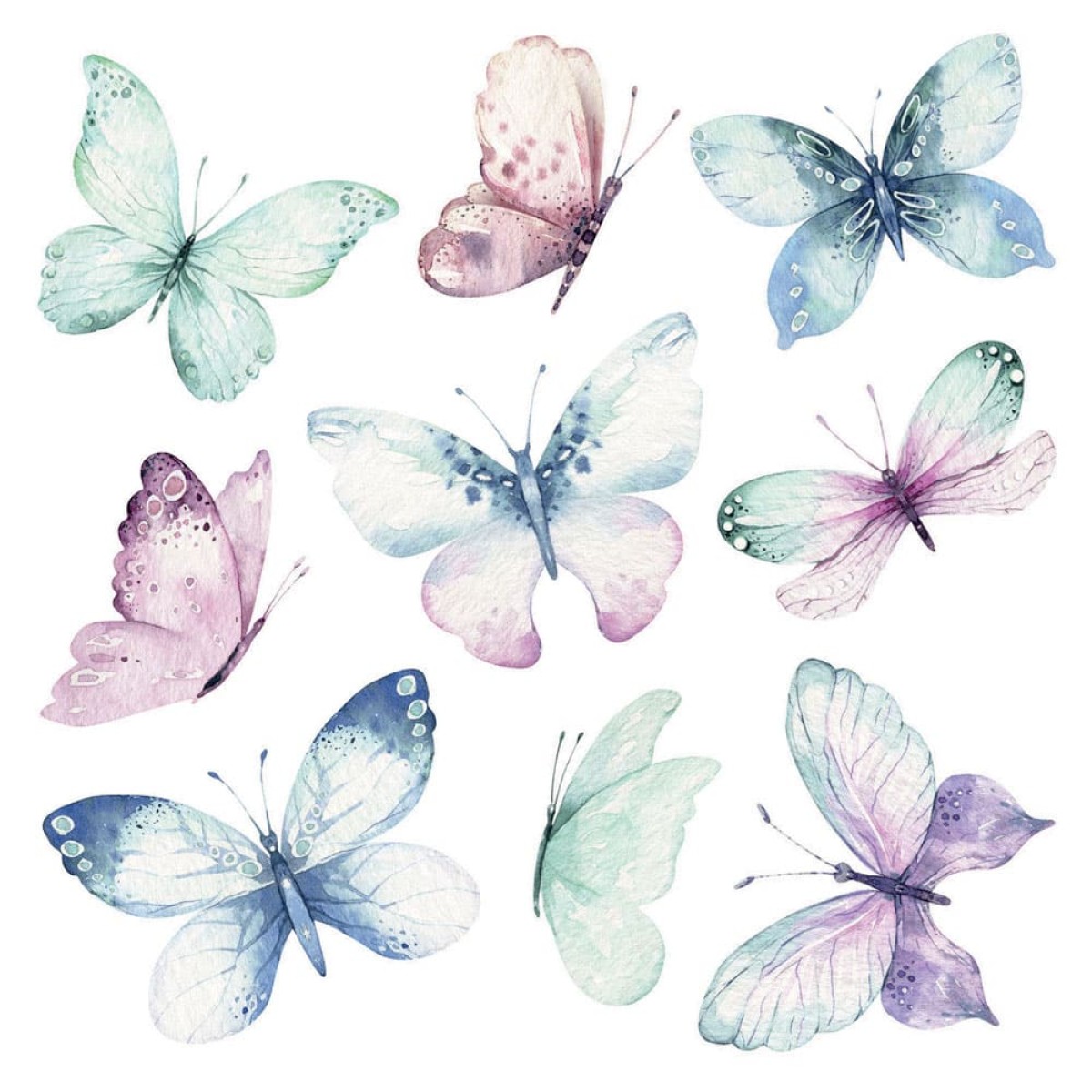 Watercolour Butterflies αυτοκόλλητα τοίχου βινυλίου M